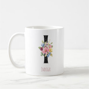 Taza De Café Monograma de nombre H de acuarela floral con lunar