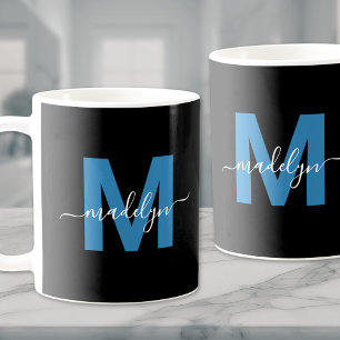 Taza De Café Monograma de nombre inicial azul