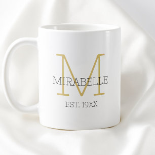 Taza De Café Monograma de nombre inicial minimalista negro oro 