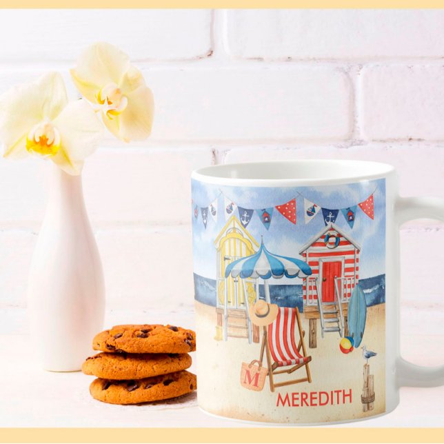 Taza De Café Monograma de nombre oceánico veraniego Shore Beach (Subido por el creador)
