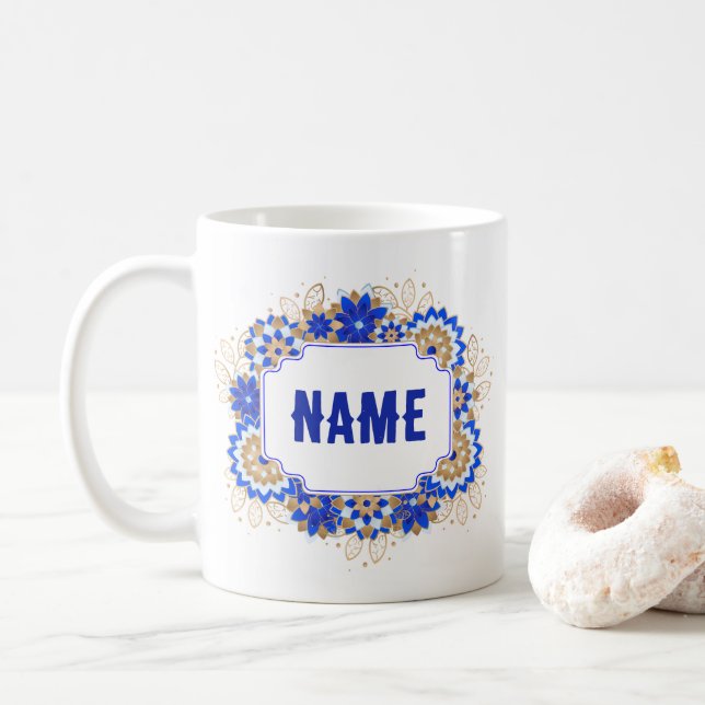 Taza De Café Monograma de nombre personalizado de Blue Namaste (Con donut)