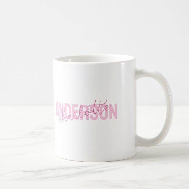 Taza De Café Monograma de nombre personalizado rosado moderno (Derecha)