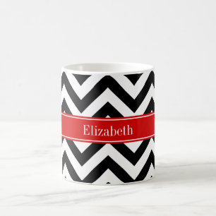 Taza De Café Monograma de nombre rojo LG blanco negro