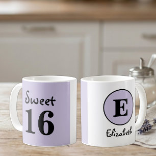 Taza De Café Monograma de nombre Sweet 16 púrpura