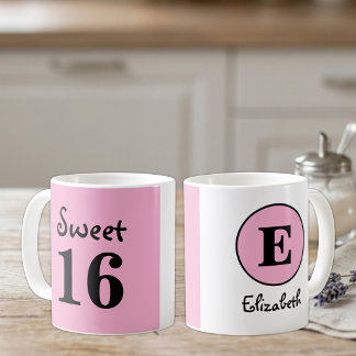 Taza De Café Monograma de nombre Sweet 16 rosa