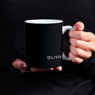 Taza De Café Monograma de nombre y negro personalizado Elegan