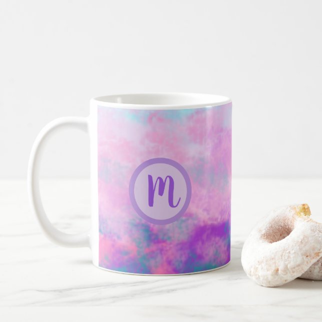 Taza De Café Monograma de nubes rosadas (Con donut)