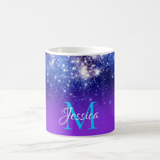 Taza De Café Monograma De Ombre Celestial De Estrellas De Respl (Centro)