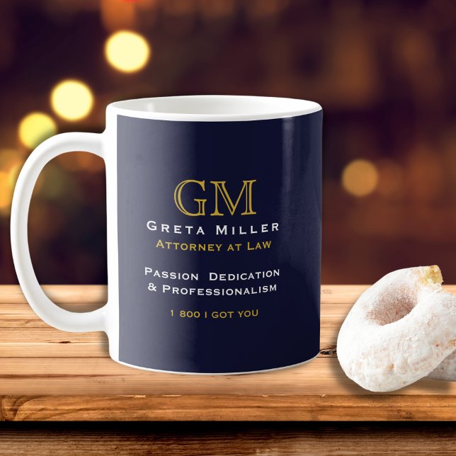 Taza De Café Monograma de oro azul oscuro elegante para ejecuti (Subido por el creador)