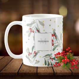 Taza De Café Monograma de oro para vacaciones de invierno moder
