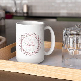 Taza De Café Monograma de Oro Rosa Rosa Rosado Diamantes Geomét