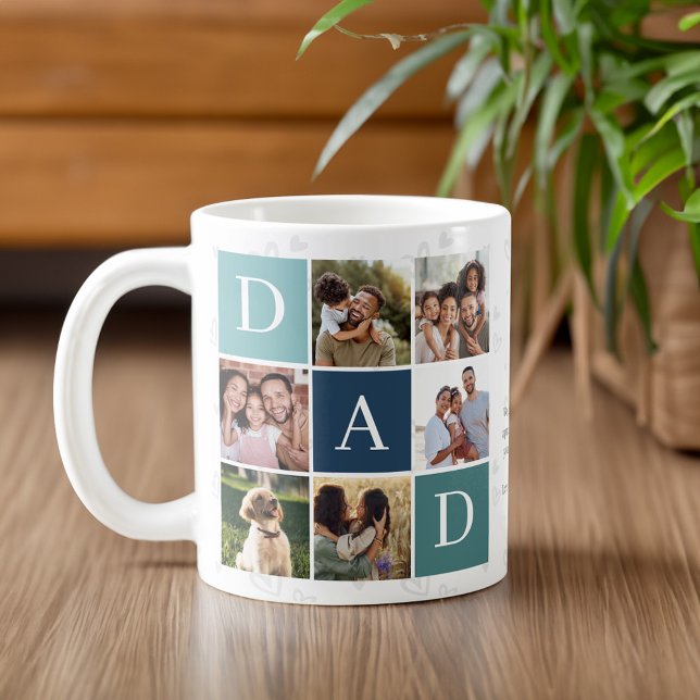 Taza De Café Monograma de pájaro de la plaza de fotos de papá y (Dad Photo Square Gird Monogram & Personalized Coffee Mug)