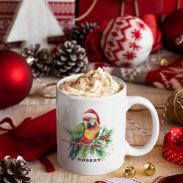 Taza De Café Monograma de pájaro de los Navidades tropicales