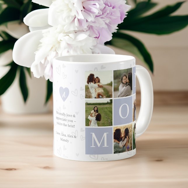 Taza De Café Monograma de pájaro fotográfico de mamá y personal (Mom Photo Square Gird Monogram & Personalized Coffee Mug)