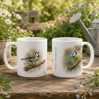Taza De Café Monograma de pájaro herrerillo de agua dulce en ac