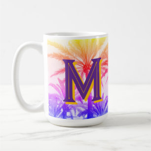 Taza De Café monograma de palmera de puesta al sol Mug