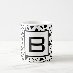 Taza De Café Monograma de patrón blanco negro Terrazo negrita i