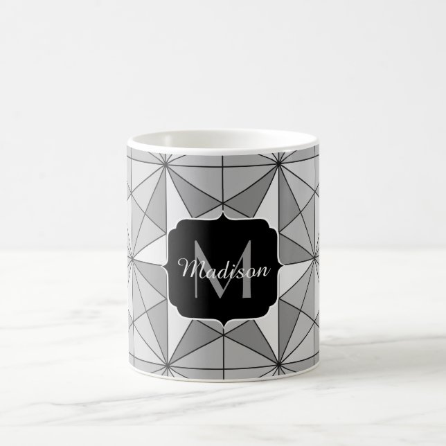 Taza De Café Monograma de patrón de mosaico de triángulo blanco (Centro)