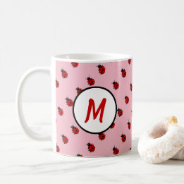 Taza De Café Monograma de patrón de parásito en rosa y rojo
