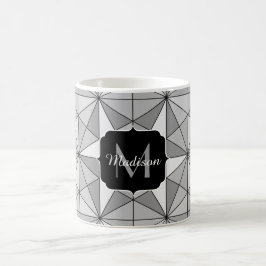 Taza De Café Monograma de patrón de triángulo de mosaico gris n
