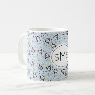 Taza De Café Monograma de Patrón de Unicornio Azul Pastel Femen