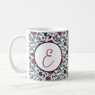 Taza De Café monograma de patrón floral de acuarela malva