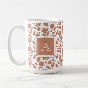 Taza De Café Monograma de patrón floral de Naranja Personaliza