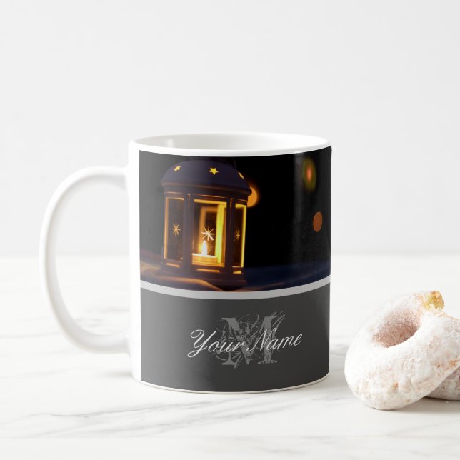 Taza De Café Monograma de personalizable con luces navidades do (Con donut)