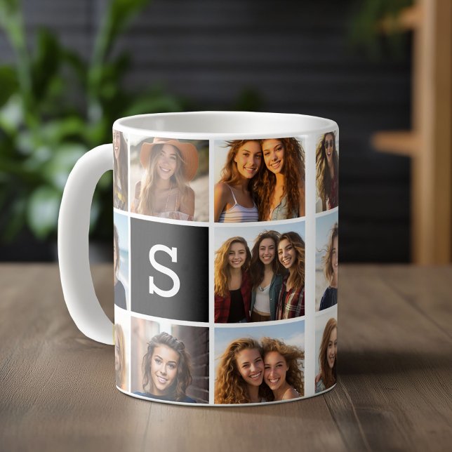 Taza De Café Monograma de Personalizado de Collage de fotos bla (Custom Photo Mug)