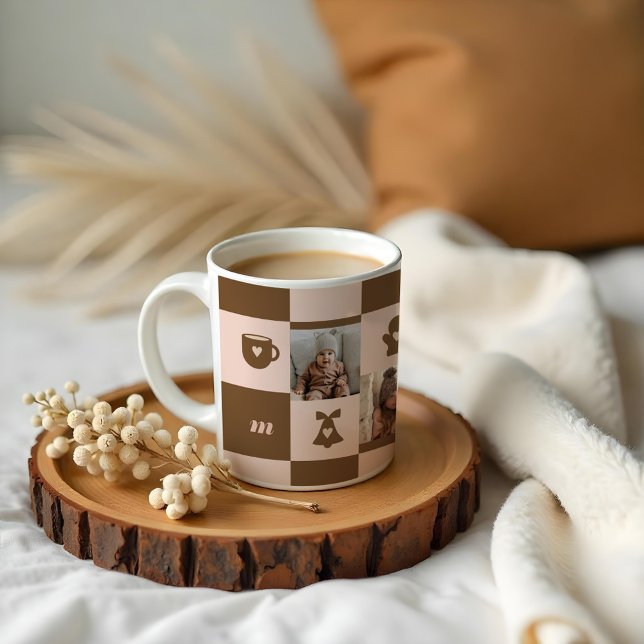 Taza De Café Monograma de Personalizado de patrones controlados (Retro Chequered Pattern Custom Monogram Coffee Mug)