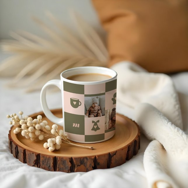 Taza De Café Monograma de Personalizado de patrones controlados (Retro Chequered Pattern Custom Monogram Coffee Mug)