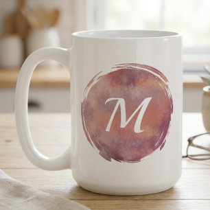 Taza De Café Monograma de pincelada de acuarela cálida