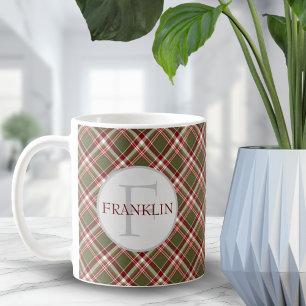 Taza De Café Monograma de plaqueta roja verde vintage