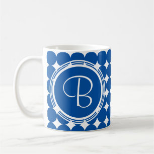 Taza De Café Monograma de puntos de Polka Azul