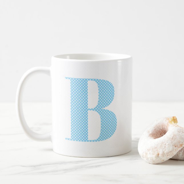 Taza De Café Monograma de puntos de polka azul y blanco para be (Con donut)