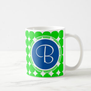 Taza De Café Monograma de puntos de polka azul y verde