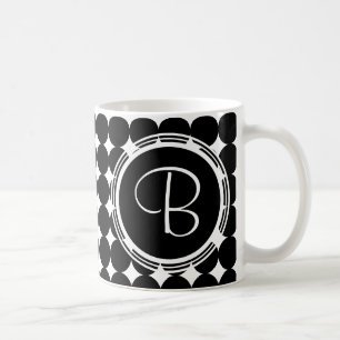 Taza De Café Monograma de puntos de polka negra