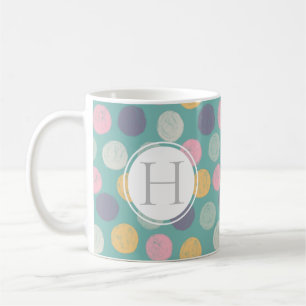 Taza De Café monograma de puntos de polka pastel artístico colo