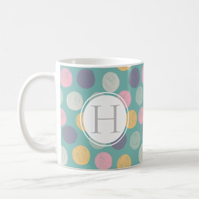 Taza De Café monograma de puntos de polka pastel artístico colo (Izquierda)