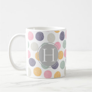 Taza De Café monograma de puntos de polka pastel artístico colo