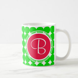 Taza De Café Monograma de puntos de polka rojo y verde