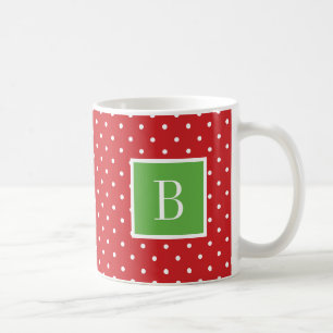 Taza De Café Monograma de puntos de polka rojo y verde