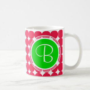 Taza De Café Monograma de puntos de polka verde y rojo