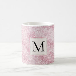 Taza De Café Monograma de purpurina con rubor rosa