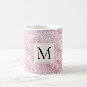 Taza De Café Monograma de purpurina con rubor rosa
