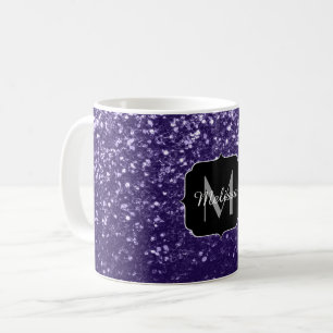 Taza De Café Monograma de purpurina violeta ultra violeta oscur