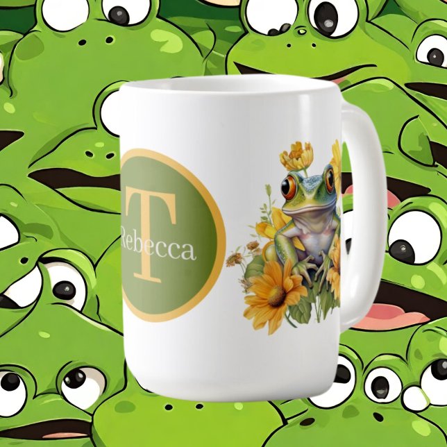 Taza De Café monograma de rana linda (Subido por el creador)