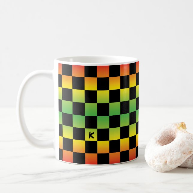 Taza De Café Monograma de rasta verde rojo amarillo ocre verifi (Con donut)
