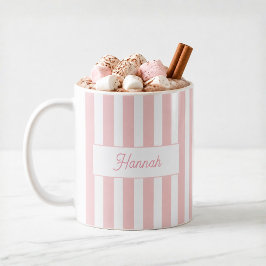 Taza De Café Monograma de Raya Rosa Claro