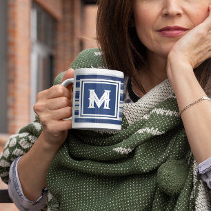 Taza De Café Monograma de rayas azules y blancas